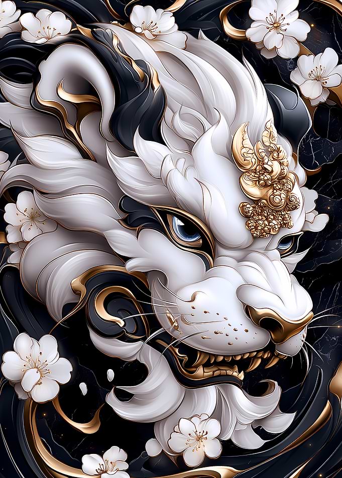 White Lion with Gold Accents