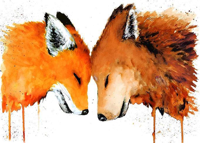 Fox and Wolf Watercolor