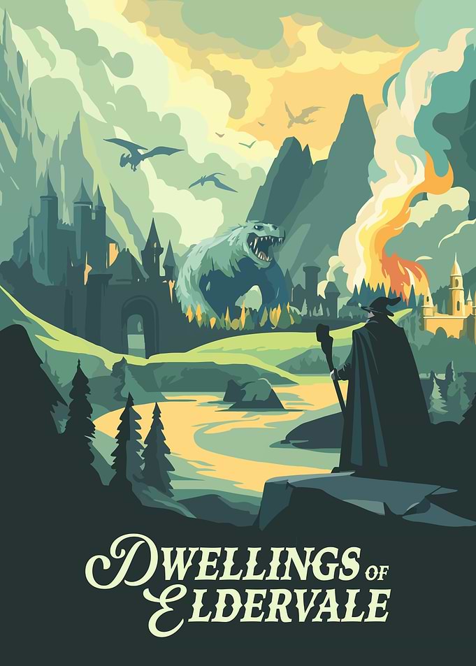 Dwellings of Eldervale Board Game Inspired Illustration Poster