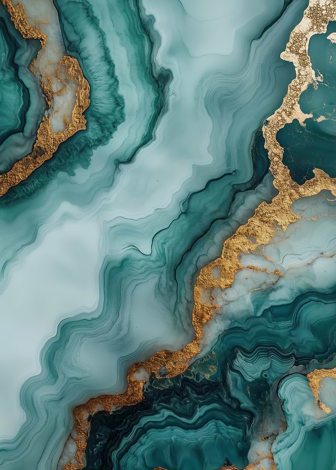 Teal and Gold Marble Art