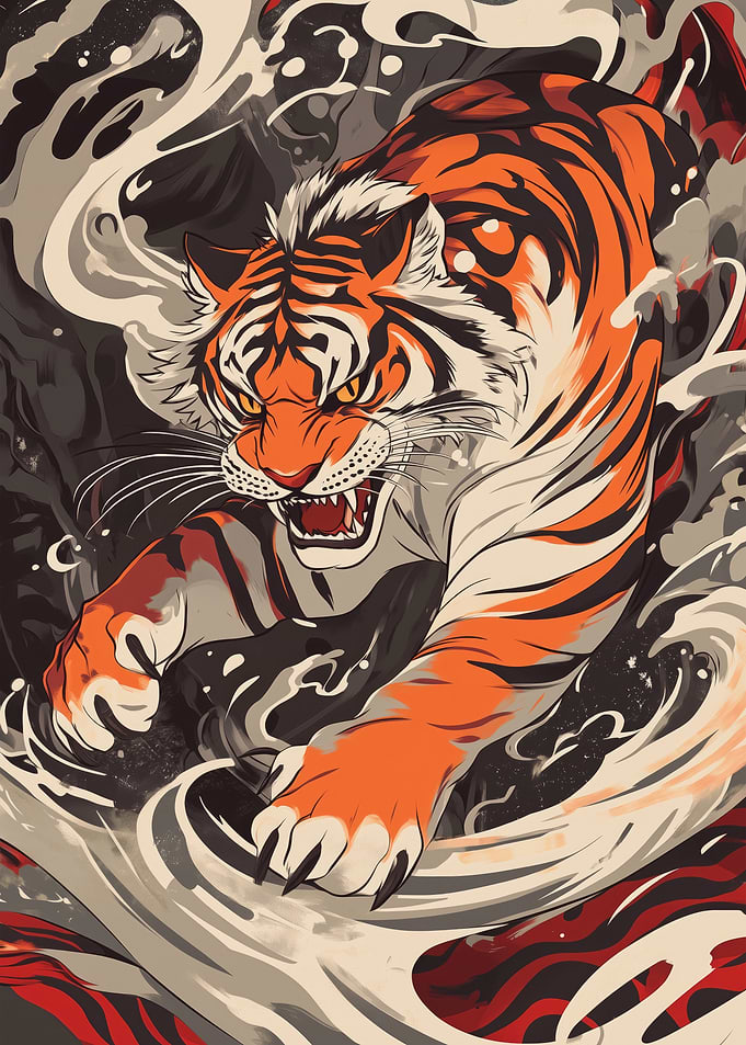 Japanese Tiger in Waves
