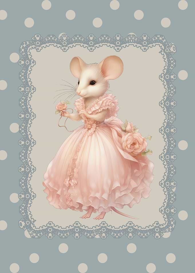 Cute Mouse in Pink Dress with Soft Blue Background