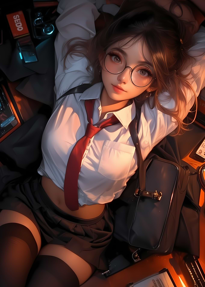 Anime Girl in School Uniform Gaming