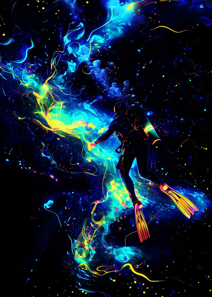 Neon Abyss: Diver in Motion