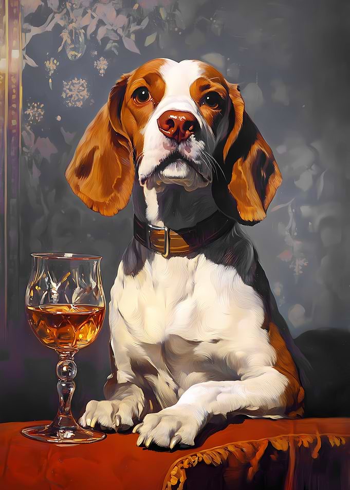 Beagle with Wine Glass