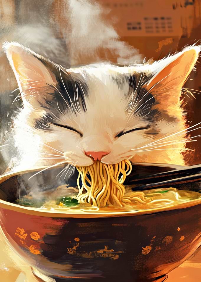 Cat Eating Ramen