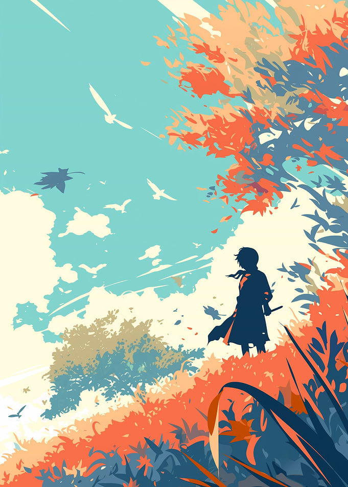 Silhouette in Autumn Landscape