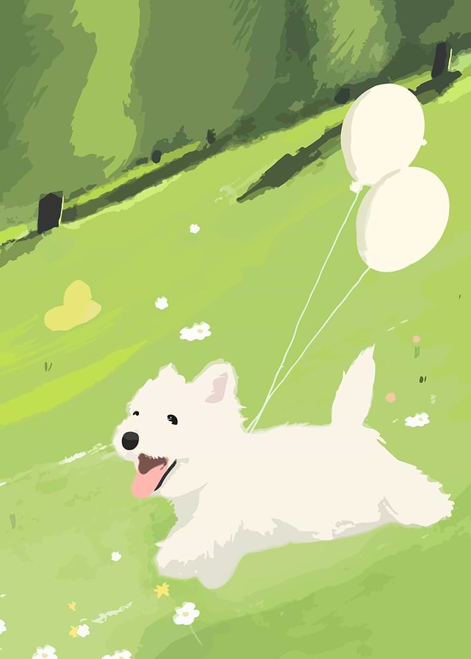 White Dog with Balloons