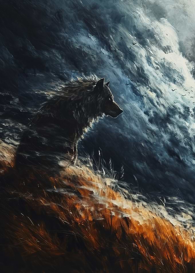 Wolf in Stormy Sky