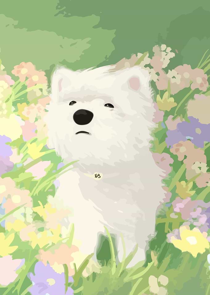 Cute Dog in Flowers