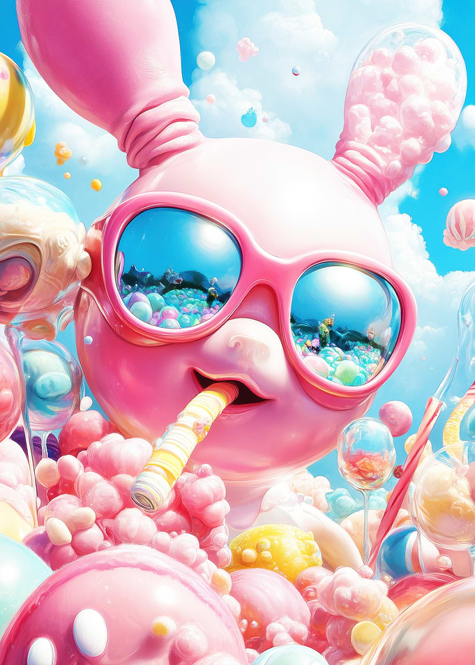 Pink Character with Candy