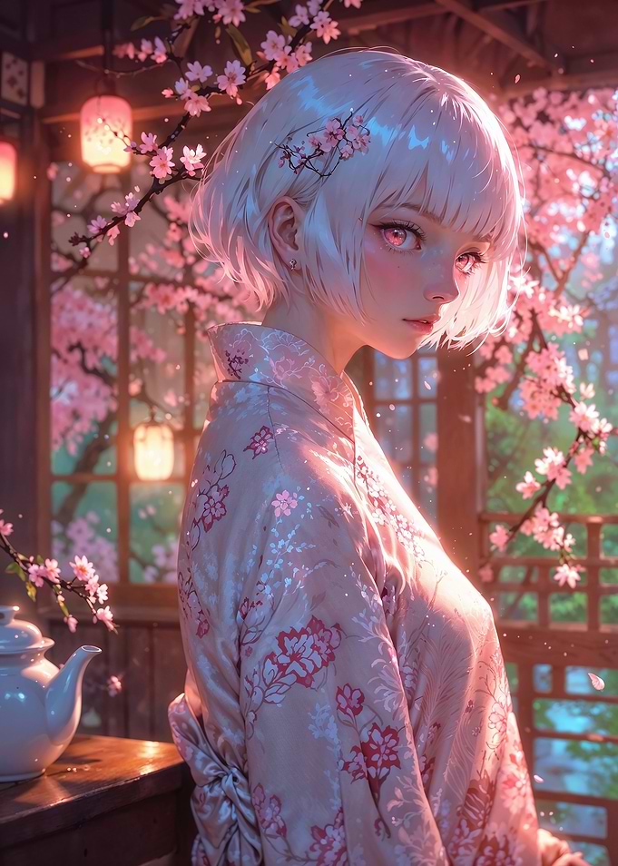 Anime Girl in Spring Cherry Blossoms