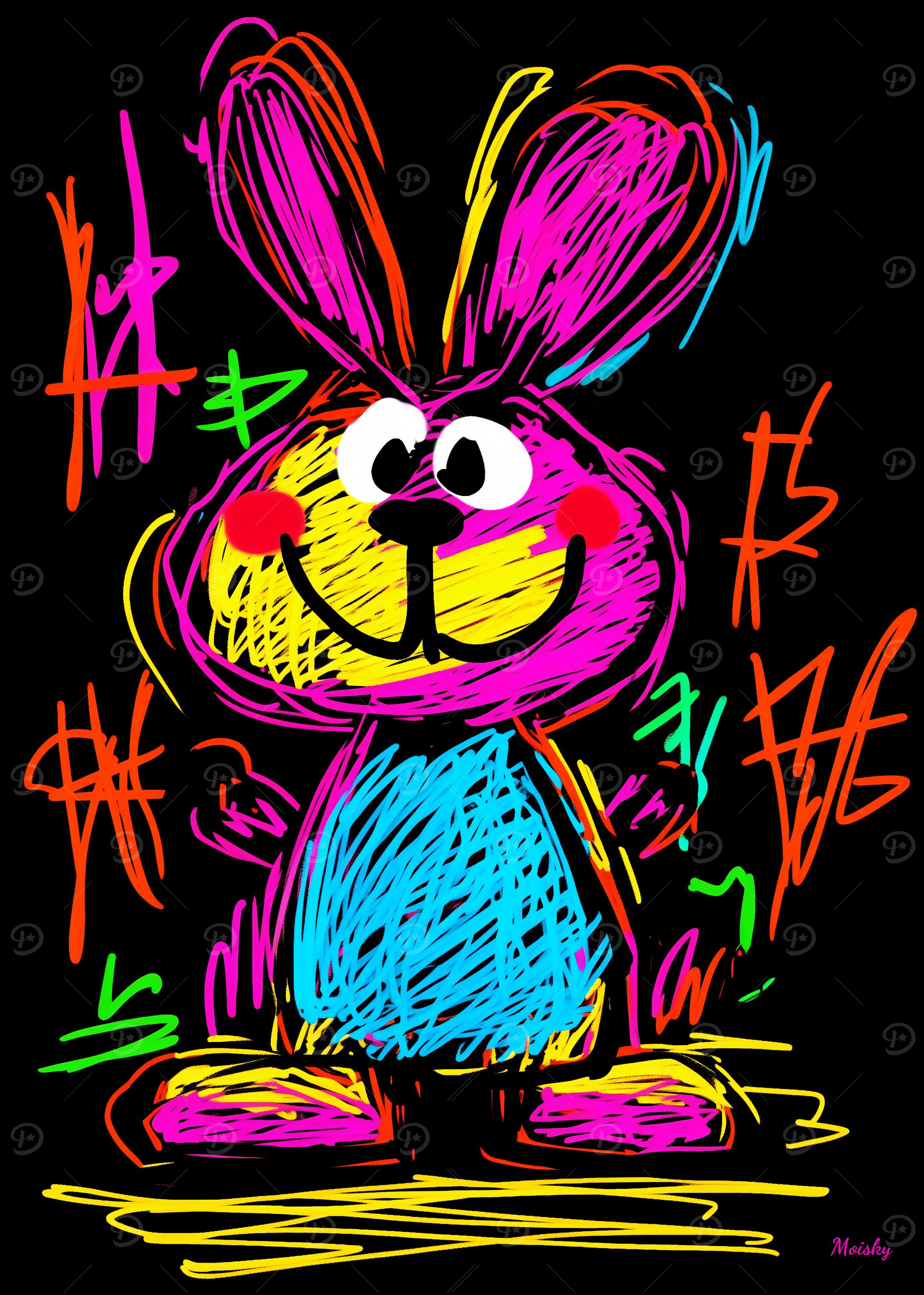 Neon Pop Art Playful and Vibrant Rabbit
