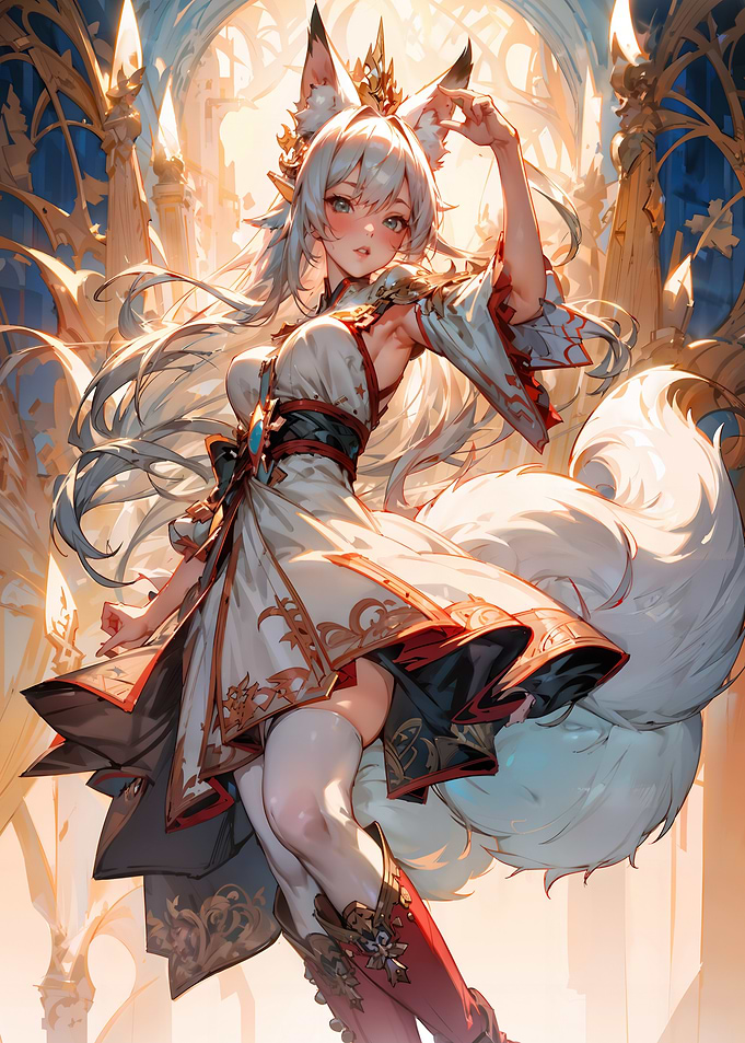 White Fox Girl Anime Art