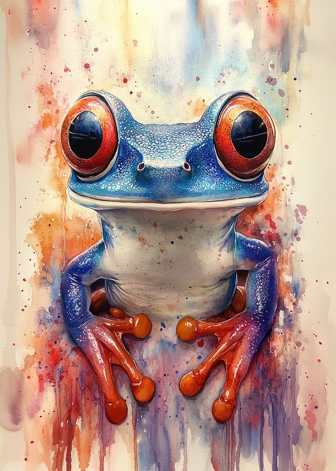 Watercolor Red-Eyed Tree Frog