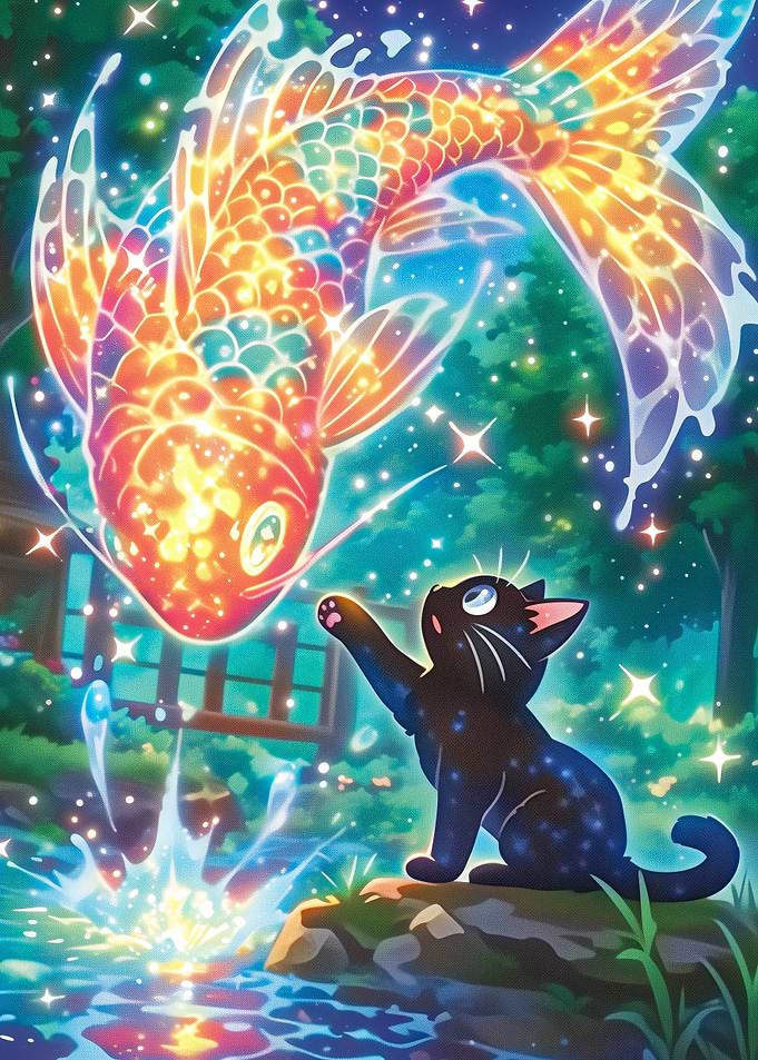Magical Koi Fish and Cat