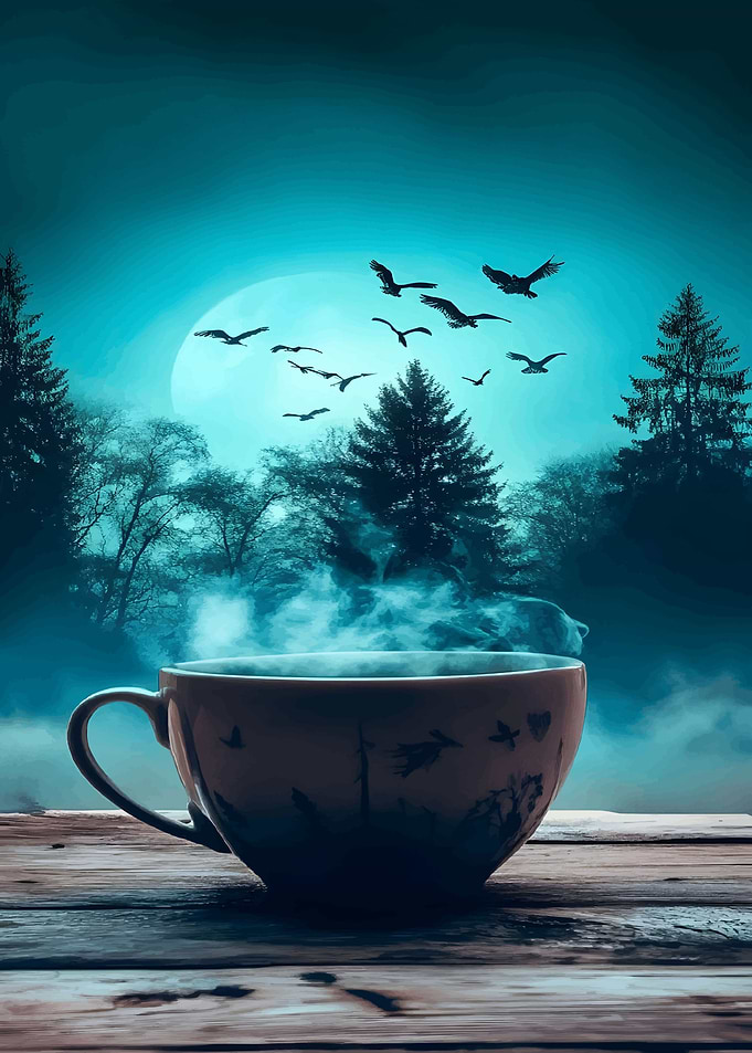 Mystical Teacup Under Moon