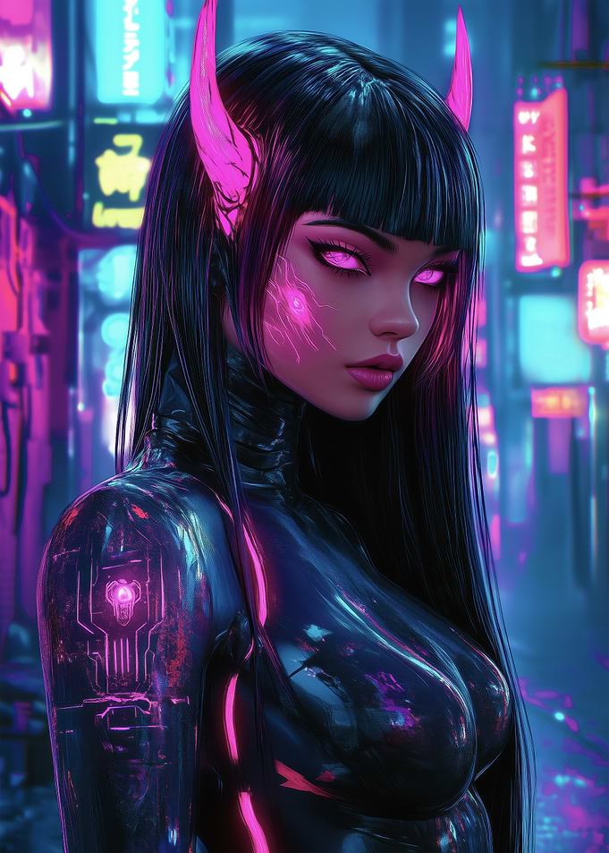 Cyberpunk Demon Anime Girl