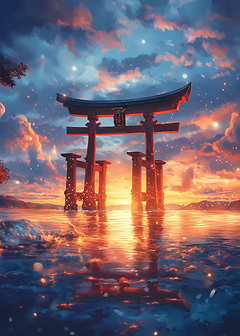 Japanese Torii Gate Sunset