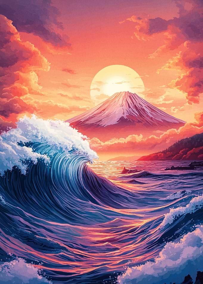 Mount Fuji Sunset Wave