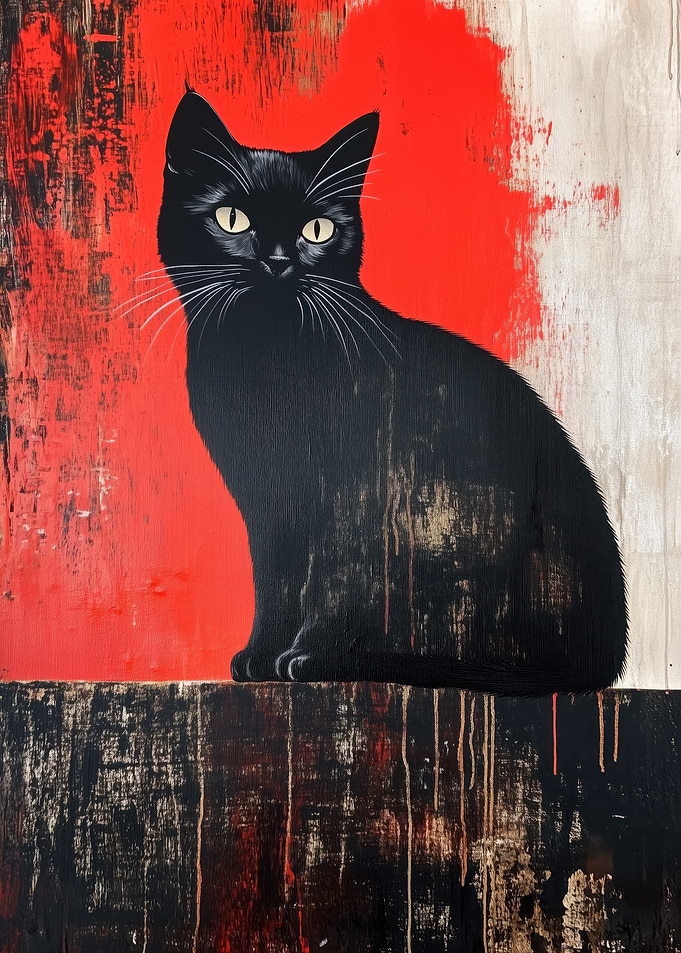 Black Cat on Red Background