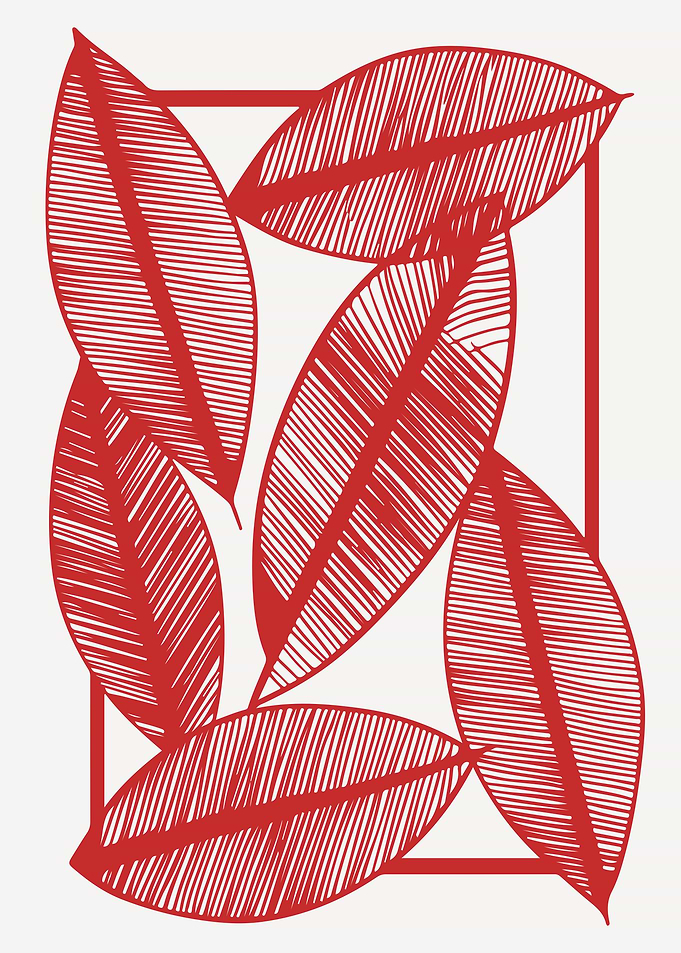 Abstract Red Leaf Botanical Drawing