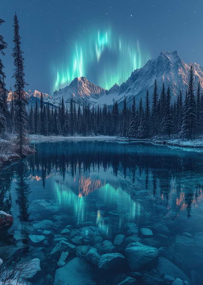 Aurora Borealis Mountain Lake