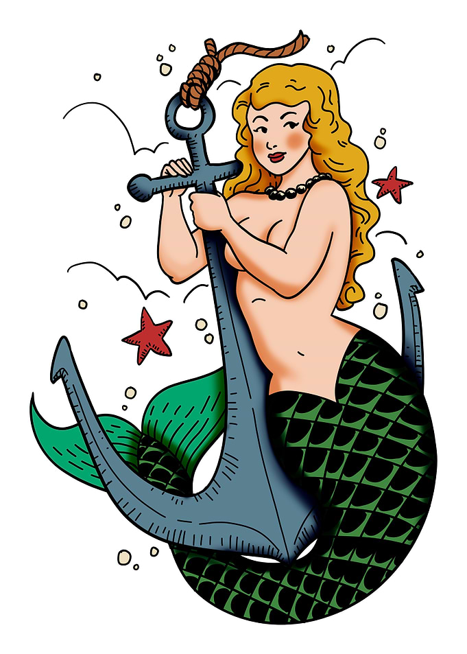 Mermaid with Anchor Tattoo