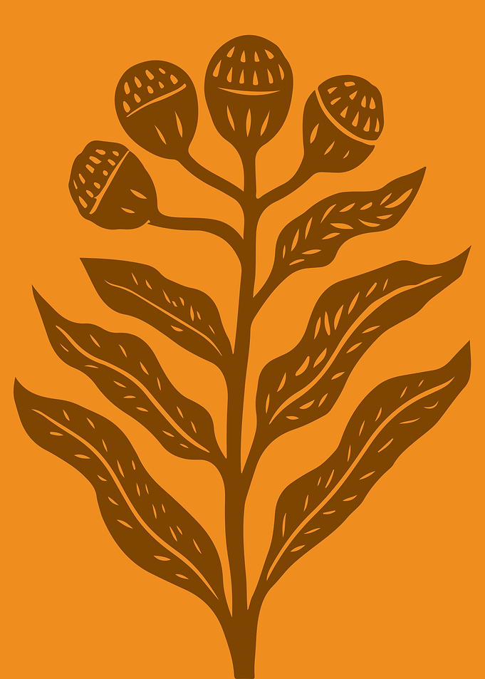 Minimalist Botanical Plant in Earthy Brown and Fall Orange