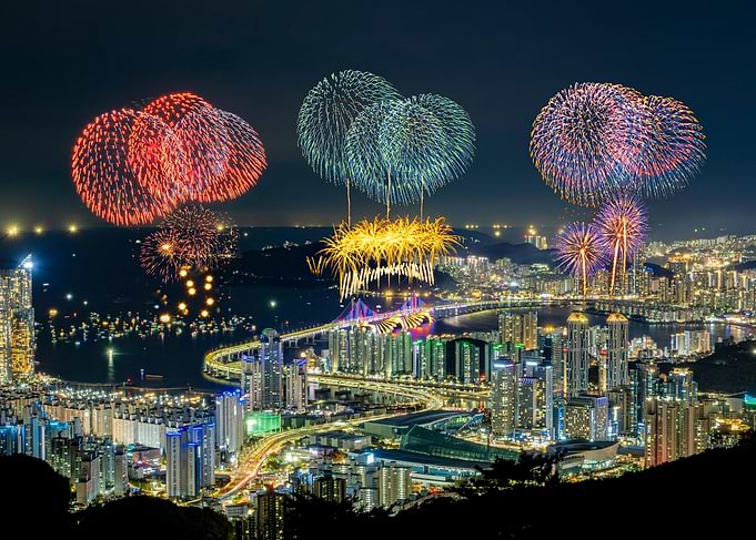 Fireworks Over Cityscape