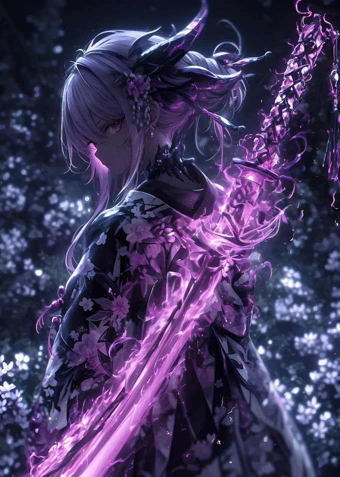 Anime Girl with Flaming Sword