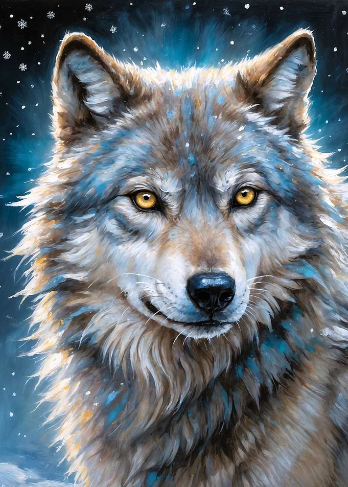 Grey Wolf in Winter Portrait - Lunar Wilderness