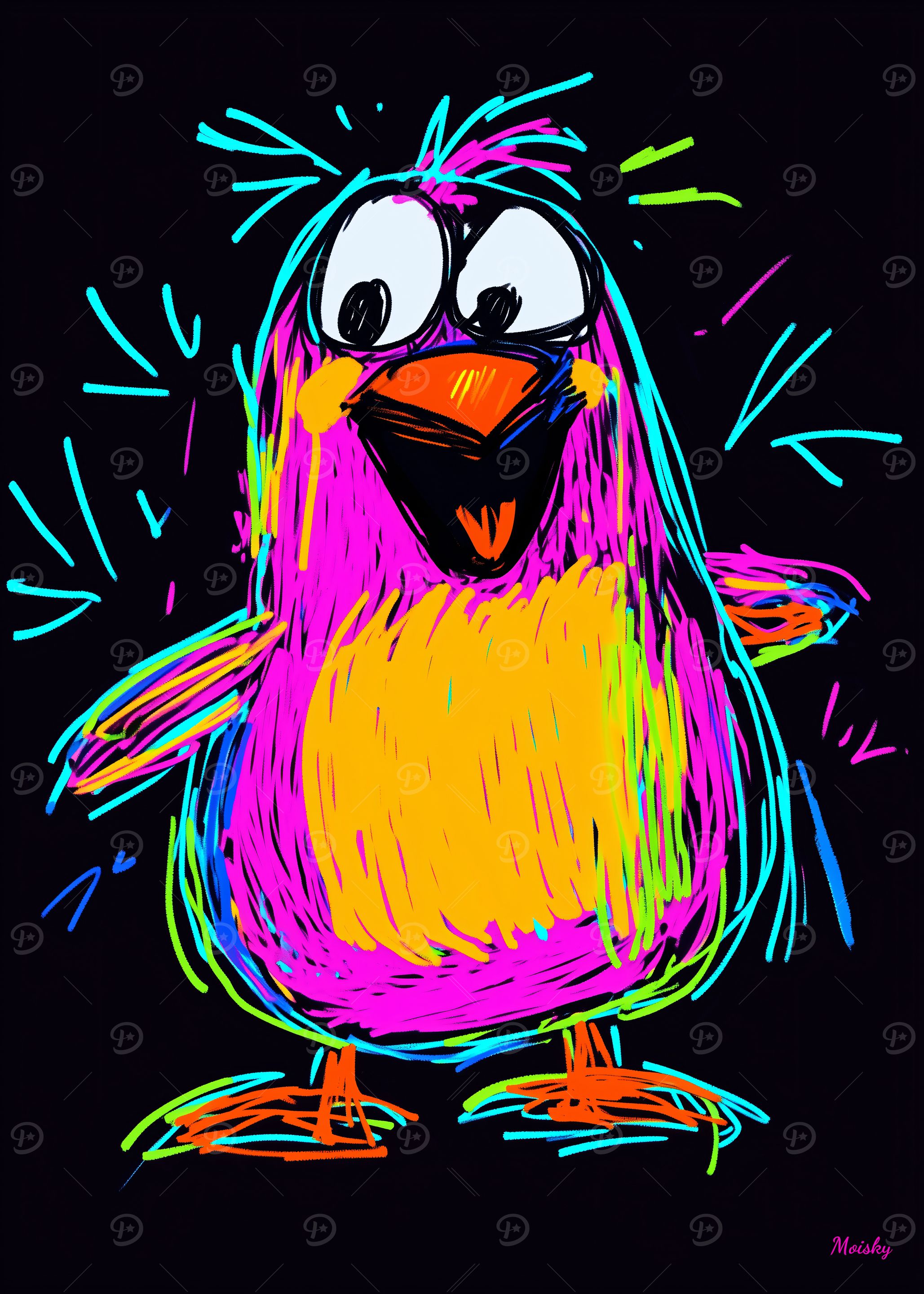 Neon Pop Art Playful and Colorful Penguin