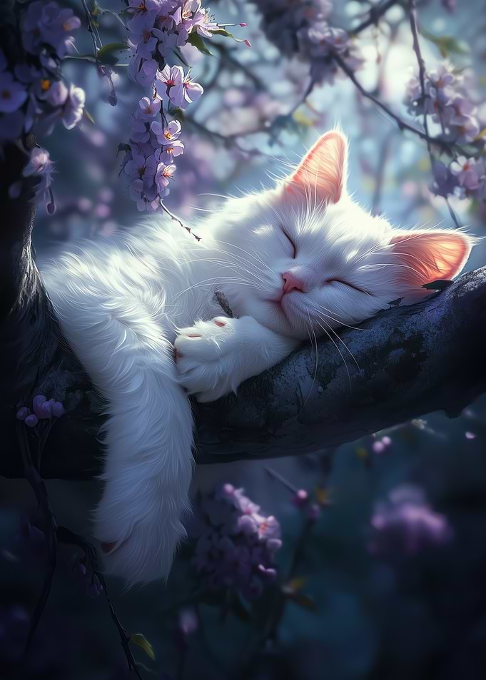 Sleeping Cat in Blossoms