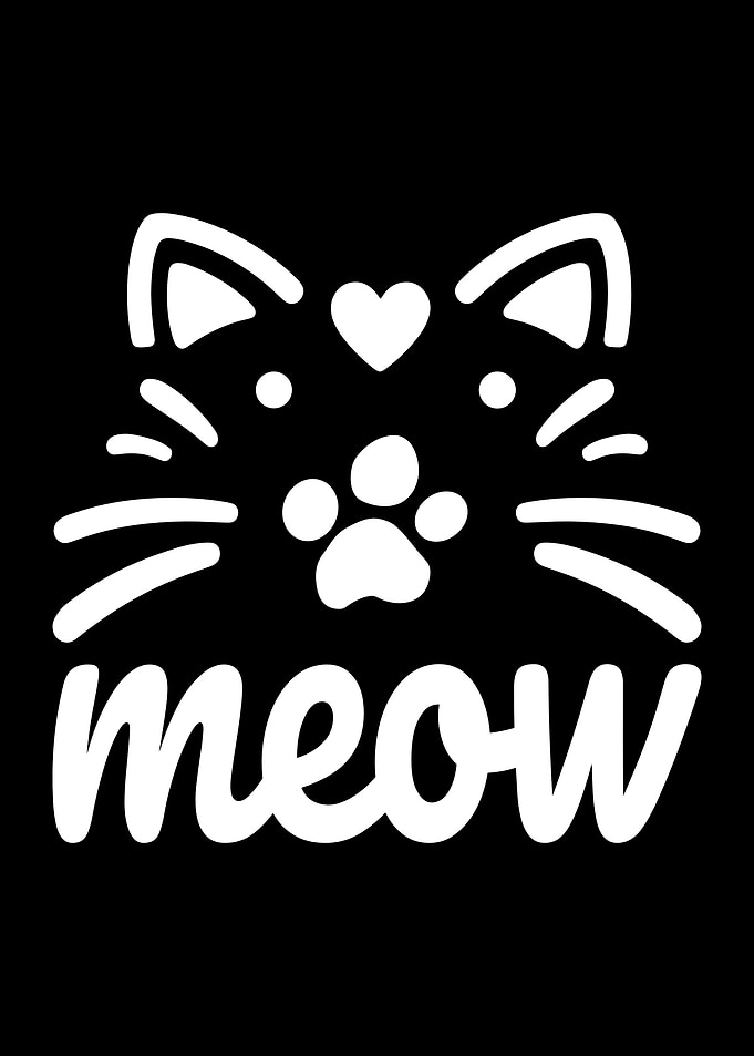 funny meow word Cute Cat face Illustration white paw print cute graphic minimal heart design