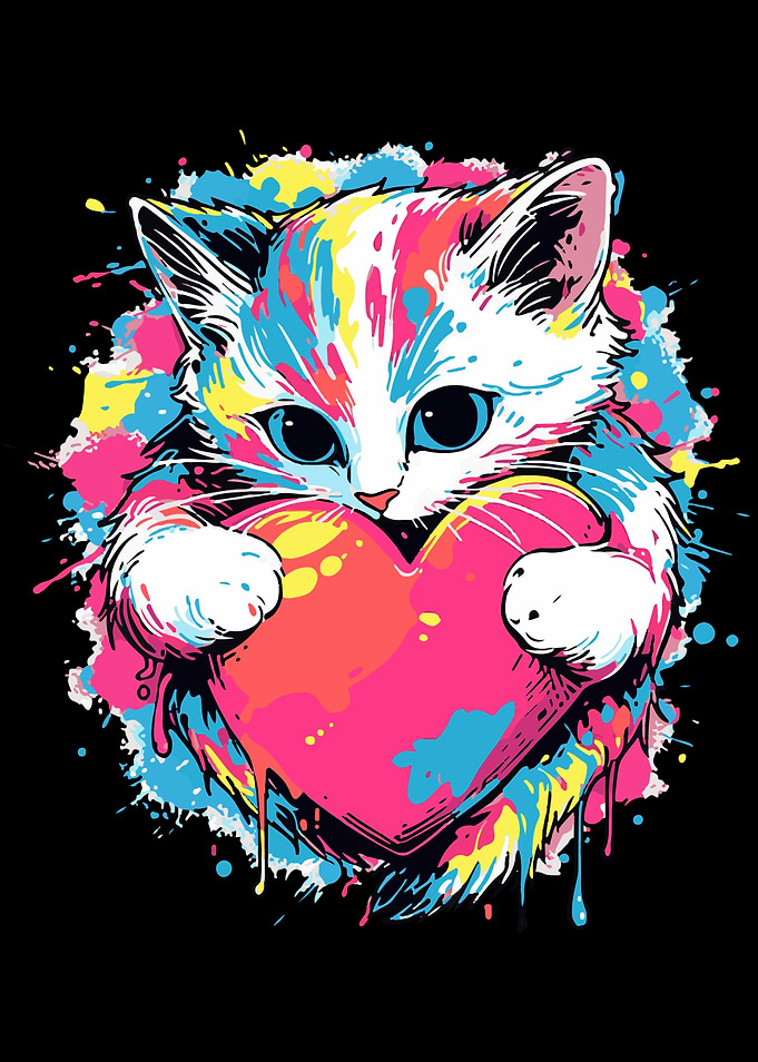 Cute Cat Gifts for kitten lovers Colorful Art Kitty Adoption Cute Kitten with Heart