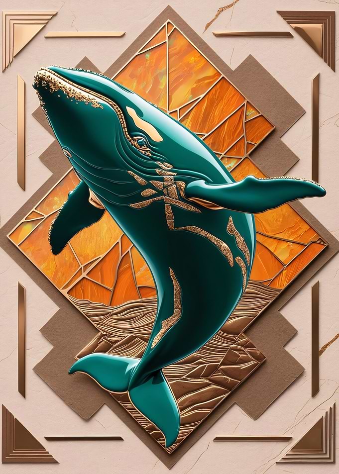 Teal Whale Art Deco