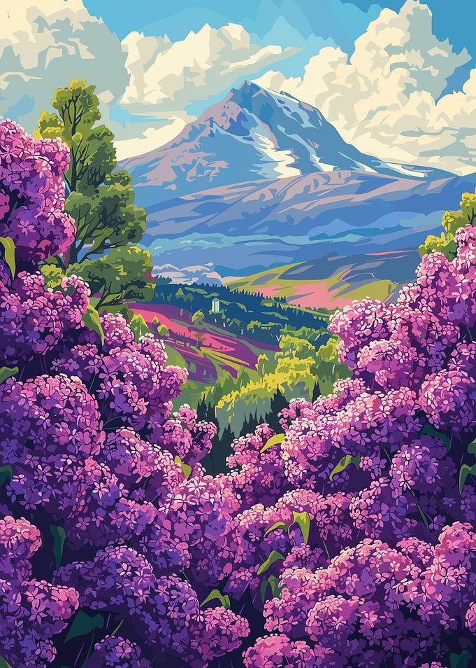 Mountain View with Lilacs