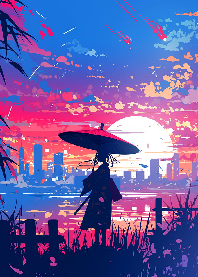 Silhouette of a Woman in Kimono