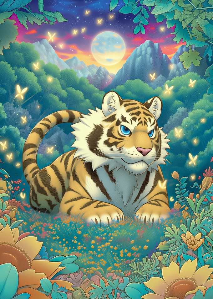 Tiger in Moonlight Forest