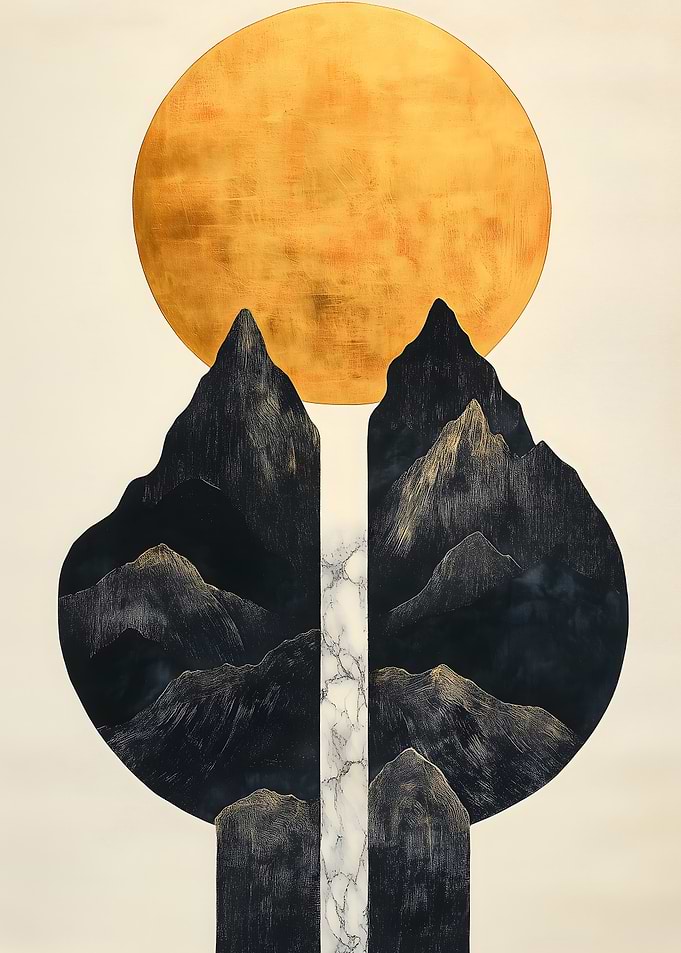 Golden Sun & Mountains Japanese Landscape
