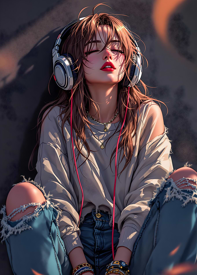 Anime Girl Listening to Music