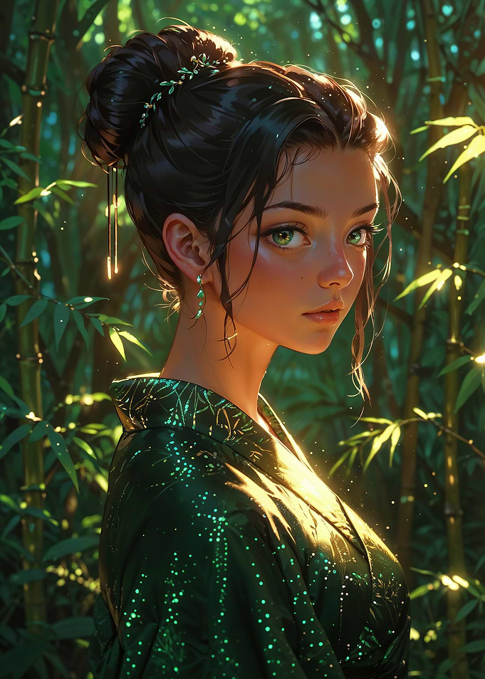 Anime Girl in Green Kimono
