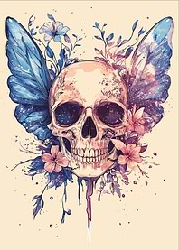 Floral Skull with Butterfly Wings