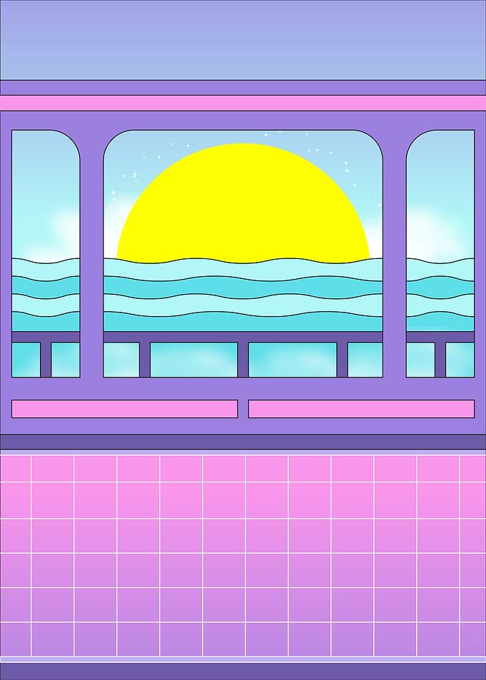 Sunset Ocean View Retro Style