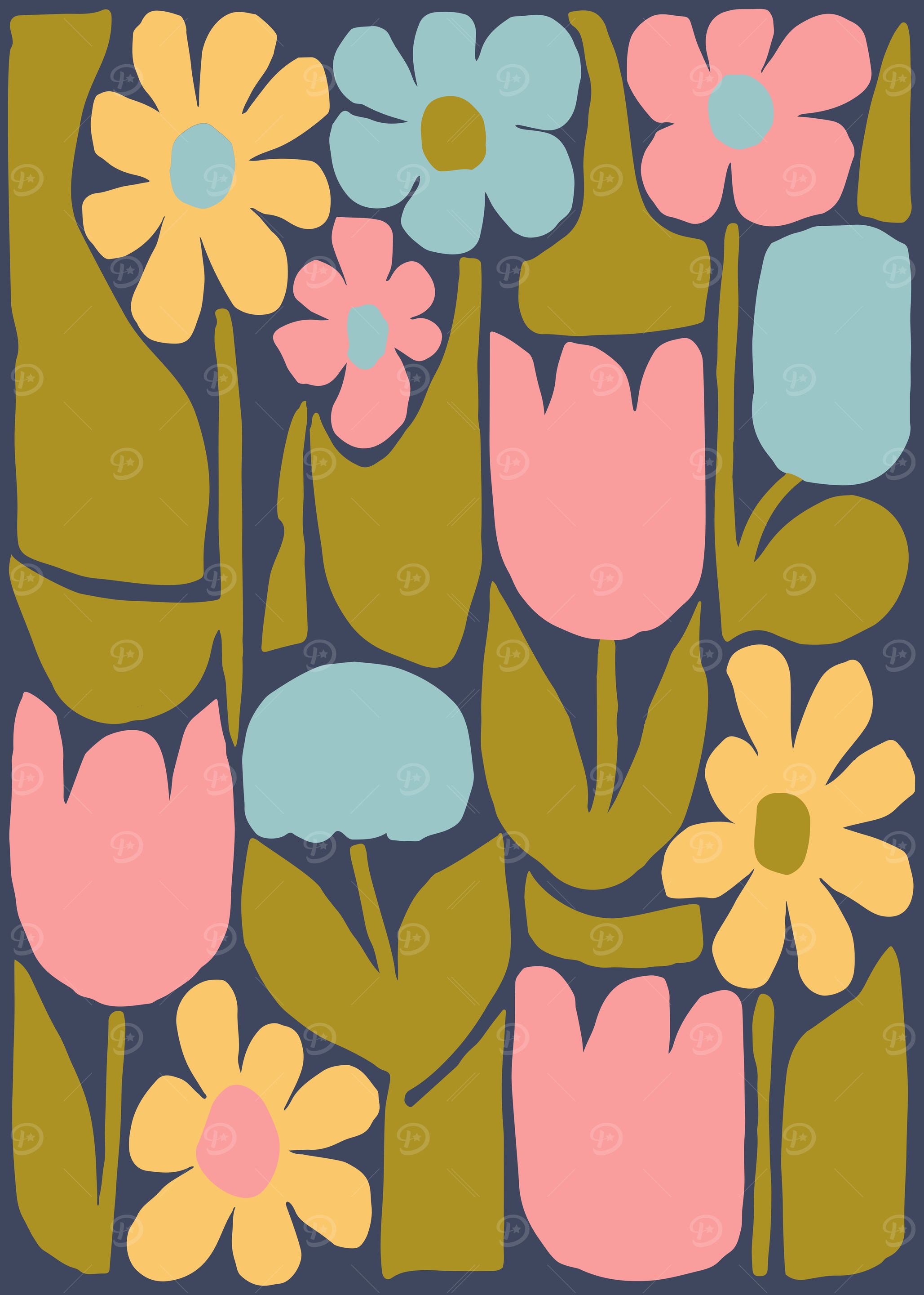 Retro Whimsical Pastel Flowers