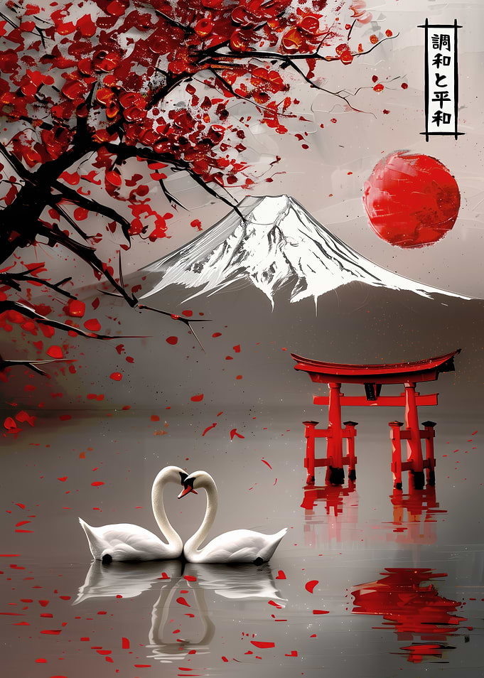 Abstract japanese painting landscape