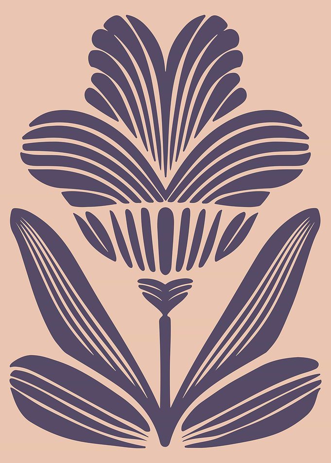Art Deco Botanical Lino Cut in Dark Purple