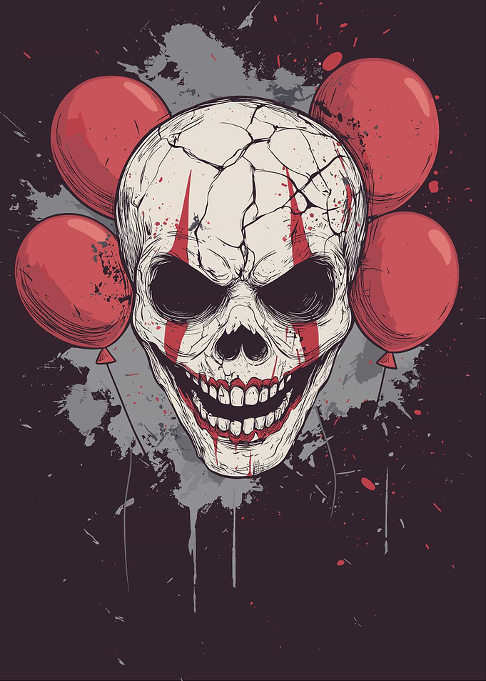Creepy Clown Skull with Balloons