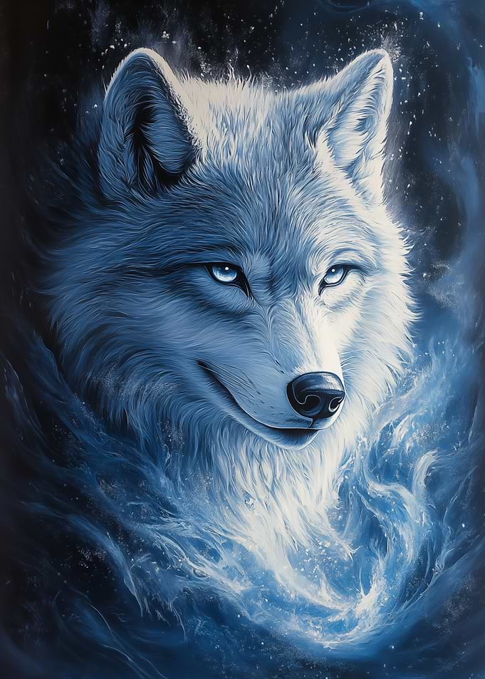 White Wolf in Blue Flames
